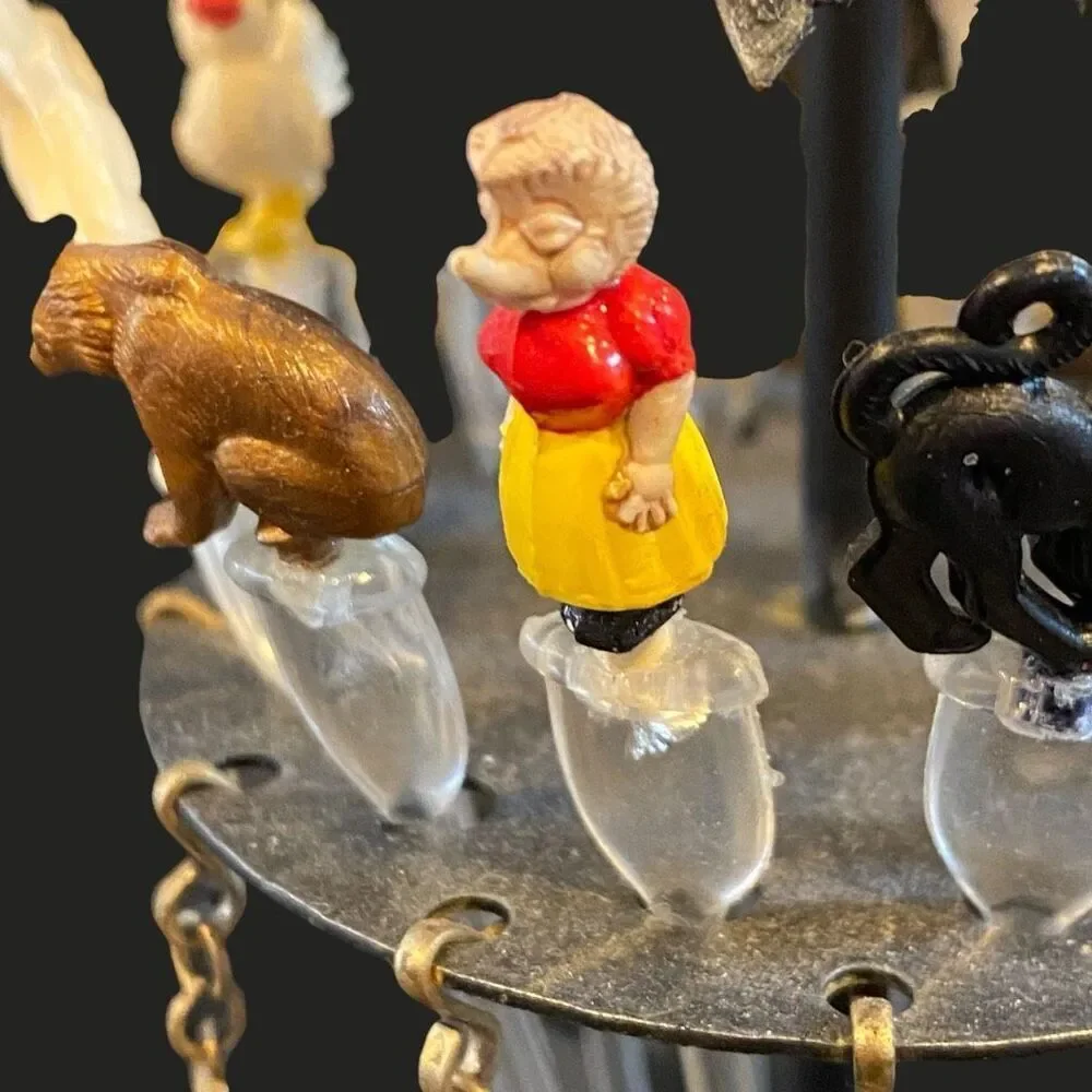 Vintage Bar Cocktail Picks & Charms on Metal Stand Retro Plastic Sticks Charms C